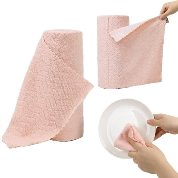 XSCPXTT 30-Block Reusable Microfiber Cleaning Cloths – Roll Design, Dry/Wet Dish Towels, Absorbent Fast-Drying Kitchen Tear Cloths Pink