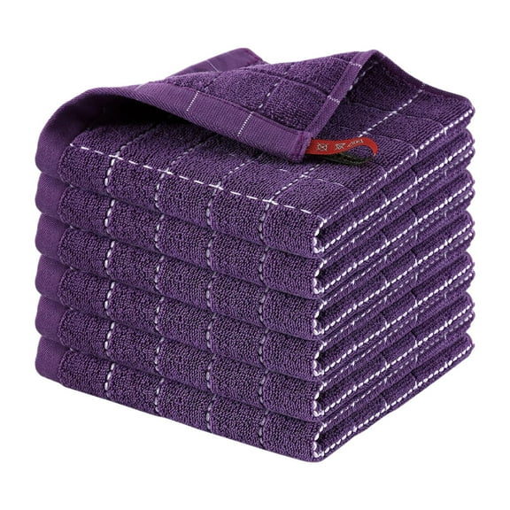 XSCPXTT 1PCS Checkered Designed Cotton Kitchen Dish Cloths, 12x12 Inch Soft Absorbent Quick Drying Cleaning Kitchen Rags Purple