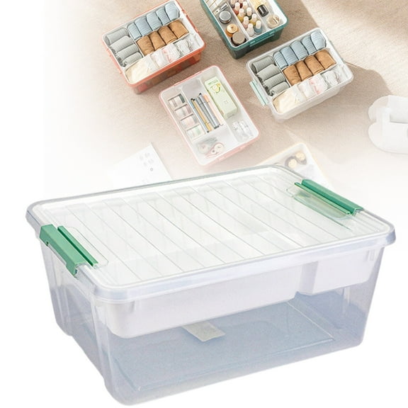 XSCPXTT Clear Plastic Storage Box with Removable 4-Compartment Tray – Portable Container with Handle, Ideal for Organizing Tools, Craft Beads & Sewing Supplies Clear