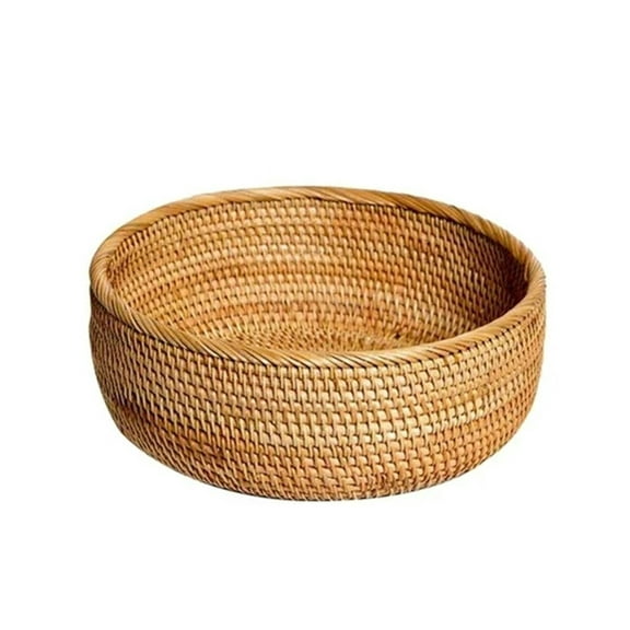 XSCPXTT Handmade Rattan Bread Baskets Round Wicker Fruit Serving Storage Bowls, Natural Woven Decorative Kitchen Counter Organizing Brown
