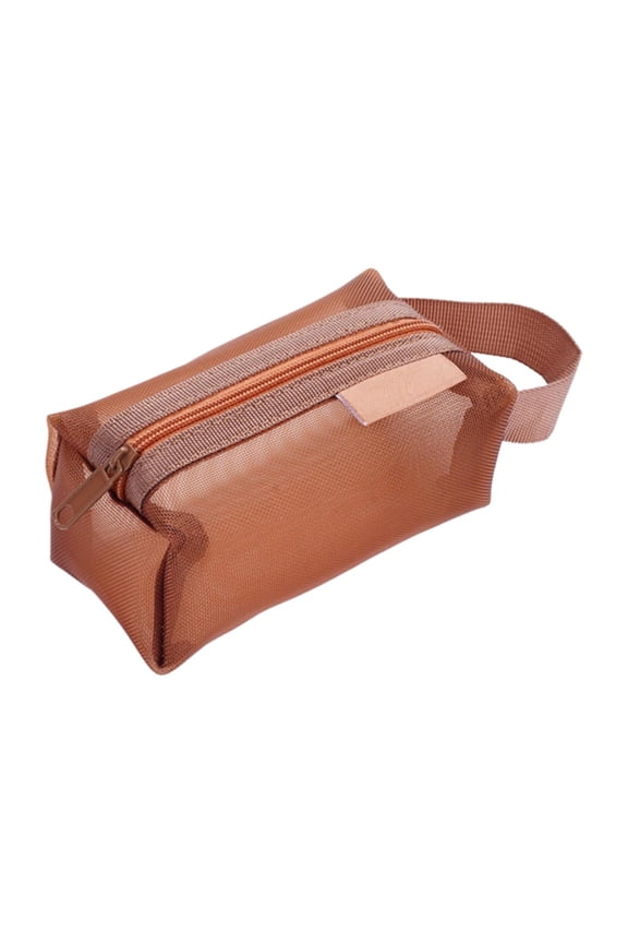 Mini Zipper Mesh Bag 4.33x2.75x1.96IN Nylon Small Makeup Zipper Mesh Pouch Cosmetic Case Mesh Storage Bags for Earphone, Credit Card Brown