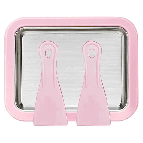 XSCPXTT Rolled Ice Maker Kit,at Home Rolled Ice Machine with Instant Tray & 2 Scrapers DIY Rolled Ice Tray for Stainless Dessert Make Pink
