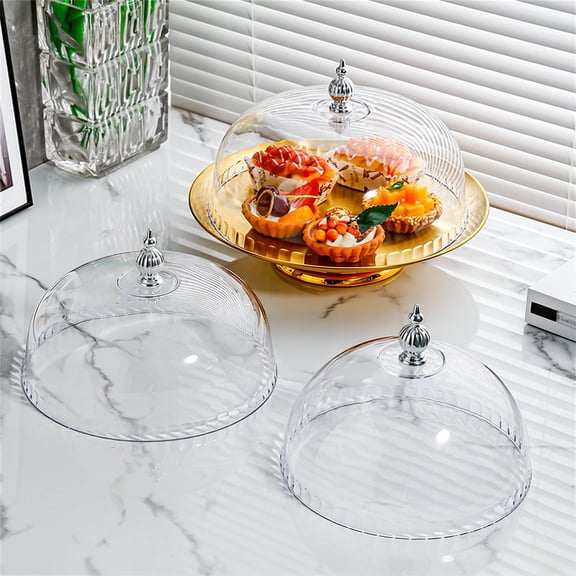 XSCPXTT Transparent Acrylic Cake Cover Dome,Heat Resistant Food Dome Cover for Kitchen Use Reusable Food Warmer Plate,Plastic Cake Cover ,Clear Cover with Handle,Round Food Display Cloche