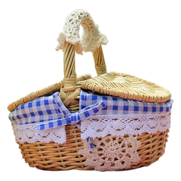 XSCPXTT Wicker Basket with Handle, Picnic Baskets with Liner, Empty Gift Gardening Baskets for Harvesting, Willow Organizer Storage Basket for Fruit Brown