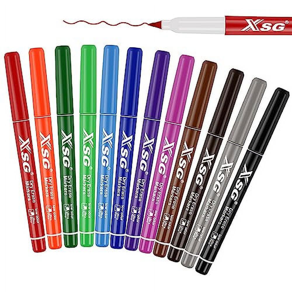 XSG Dry Erase Markers Ultra Fine Tipï¼Œ0.7mm Ultra Fine Point Dry Erase Markersï¼Œ12 Assorted