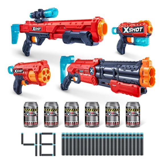 XSHOT Excel Ultimate Shootout Pack 4 Blasters 6 Cans (48 Darts) Outdoor Toy by ZURU for Ages 8+