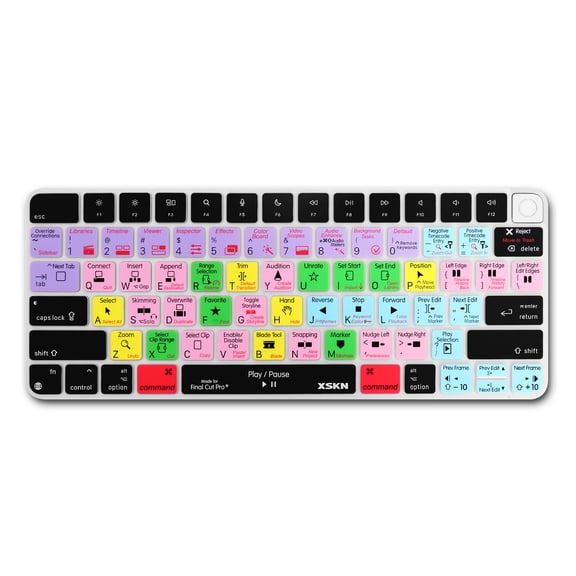 XSKN Final Cut Pro Shortcuts US Version for Since 2021 Released Magic Keyboard with Touch ID A2449 /Lock Key A2450 Silicone Keyboard Cover Skin iMac 24 inch keyboard Accessories M1 M2 M3 chip