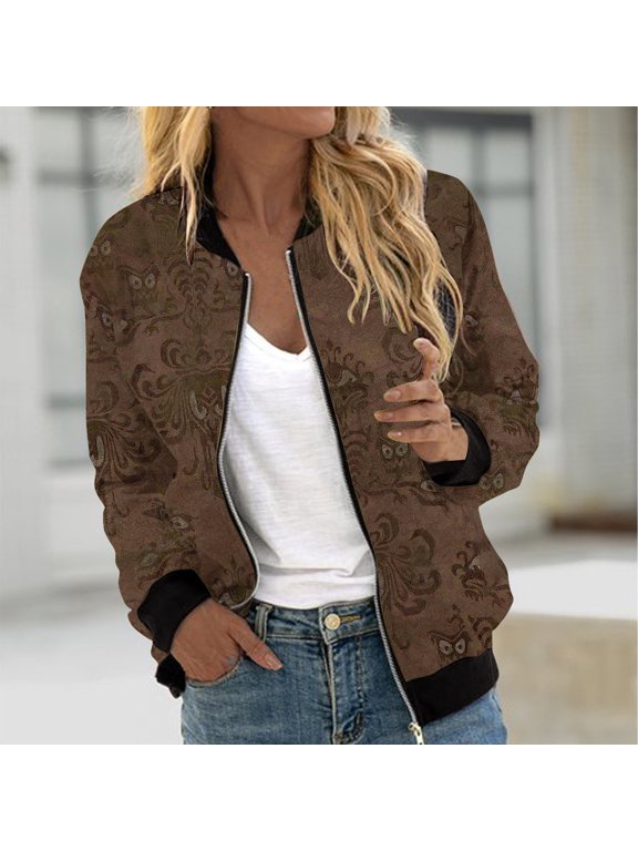 Women's Halloween Jacket Zip Up Spooky House Print Vintage Graphic Oversized Ghost Long Sleeve Casual Fall Party Outerwear with Pockets
