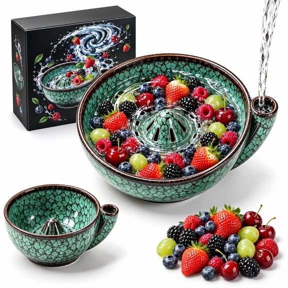 XSMY Ceramic Fruit Colander Bowl, 6.1 in Berry Strainer with Side Water Inlet & Drainage Holes for Berries, Grapes, Cherries & Small Fruit