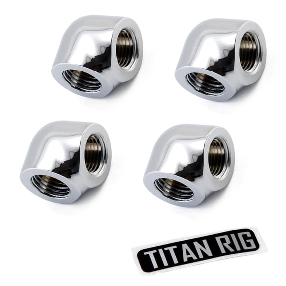 XSPC G1/4" Female to Female 90 Degree Elbow Fitting, Chrome, 4-pack
