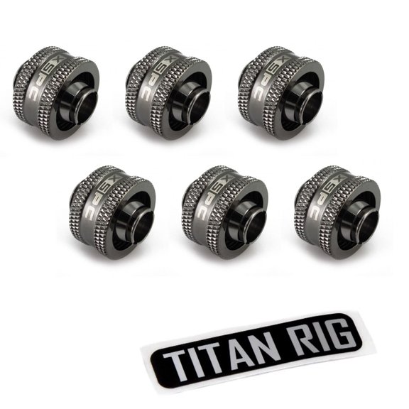 XSPC G1/4" to 3/8" ID, 1/2" OD Compression Fitting V2 for Soft Tubing, Black Chrome, 6-pack