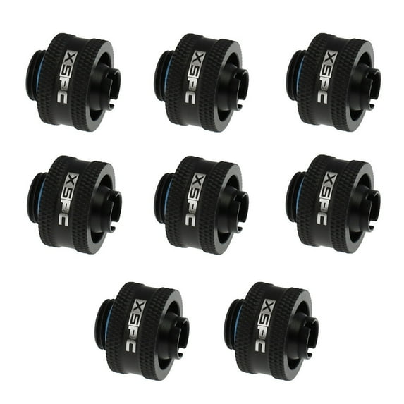 XSPC G1/4" to 3/8" ID, 5/8" OD Compression Fitting V2 for Soft Tubing, Matte Black, 8-pack