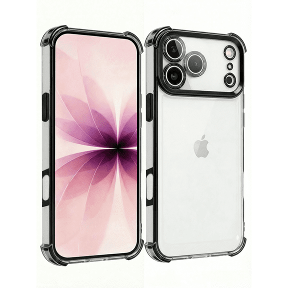 XSPLENDOR Electroplated 4-Corner Shockproof Phone Case for iPhone 17/16/15/14/13/12/11/X/XS Series-Crystal Clear Protective Cover with Full Lens Protection, MagSafe Compatible (Black)