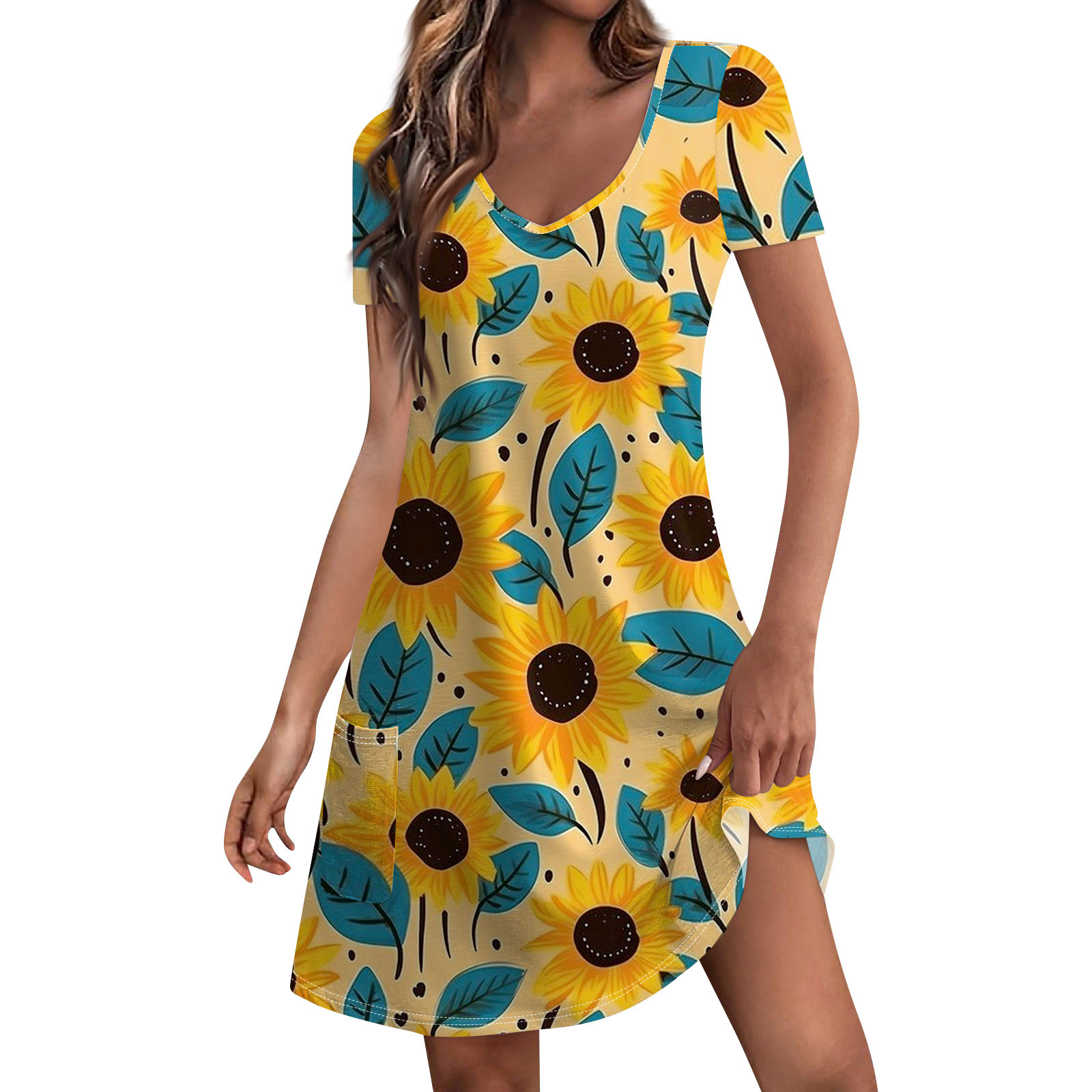 XSSFCC Dresses for Women 2024 Comfortable Sunflower Short Sleeve
