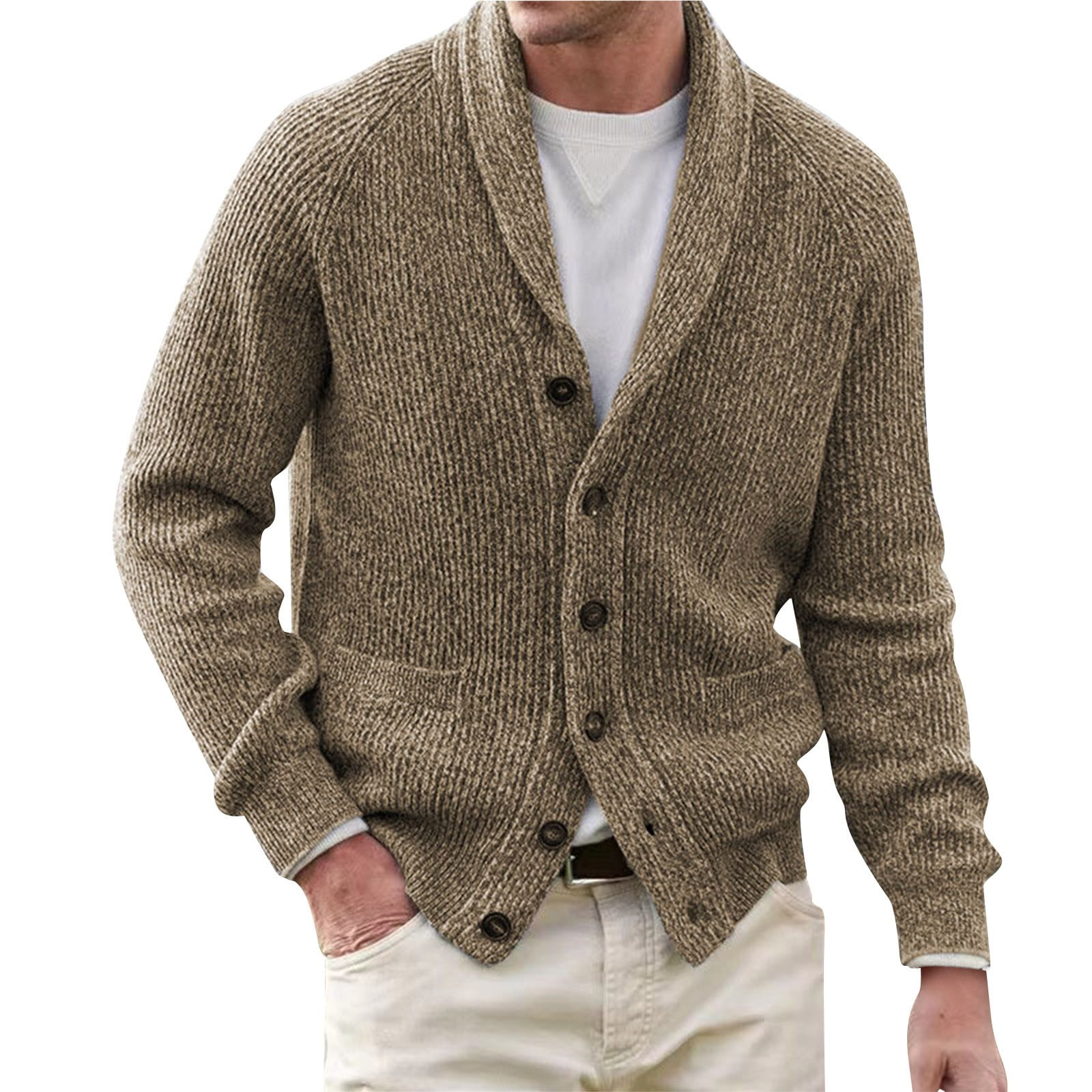 mens shawl collar cable knit cardigan sweater