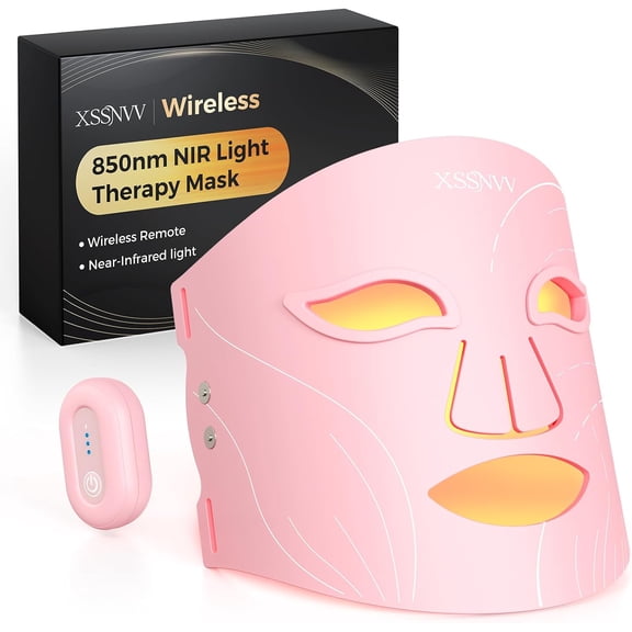XSSNVV Red Light Therapy Face Mask, 4 Modes Portable LED Face Mask, Wireless 850NM Infrared Light Therapy Mask for Face, Home & Travel, Black