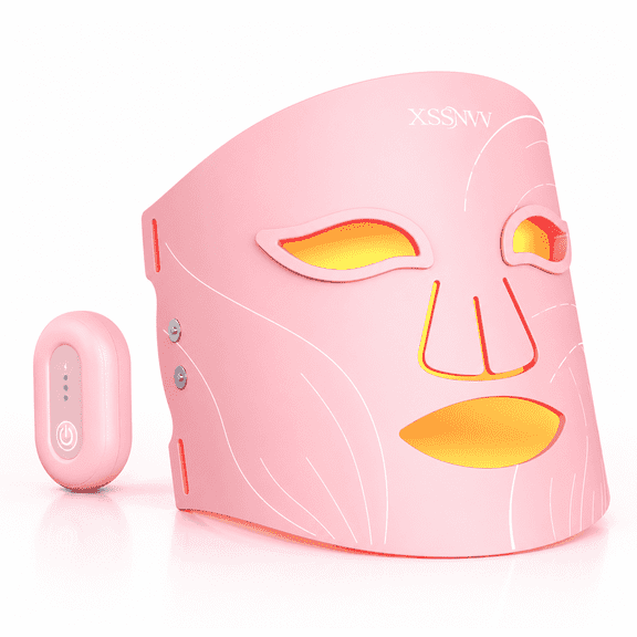 XSSNVV Red Light Therapy Face Mask, Wireless 4‑Modes LED Mask with 850nm Near Infrared Light, Rechargeable Skincare Device for Home & Travel, Pink