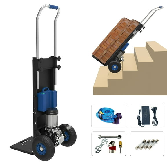 XSTO Heavy Duty Stair Climbing Hand Trucks 550lbs Capacity, Electric Dolly with Back Board Powered Stair Climbing Cart 480W Carbon Steel Frame, Adjustable Handle Stair Climber Trolley(ZW4250)