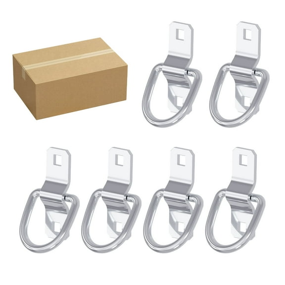 XSTRAP 6 Pieces Heavy Duty D-Ring Tie Down 3/8" Steel D-Rings Trailer 6000 Lbs D-Ring Bracket D Ring Mounting Plate for Ratchet Tie Down Straps Car Truck Bed Cargo