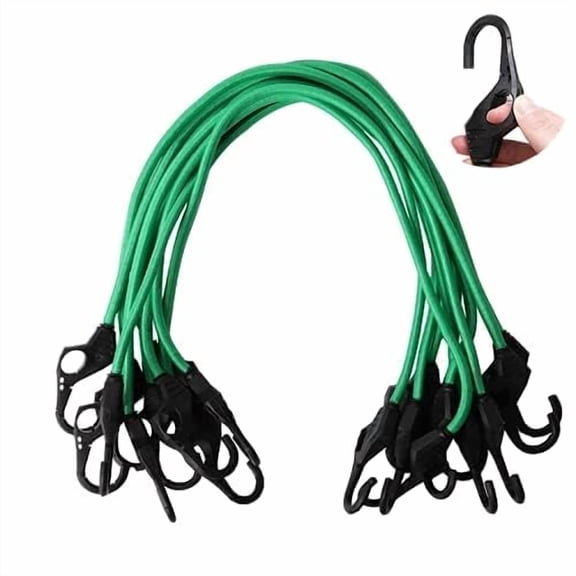 XSTRAP STANDARD Heavy Duty Bungee Cords, 10pk 32‑inch Bungee Cords with Finger‑Hole Hooks, Green, for Outdoor, Tarp Covers, Tents, Luggage Rack