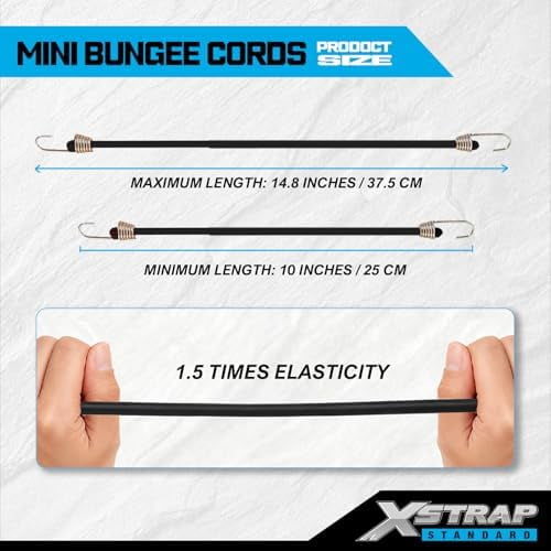 XSTRAP STANDARD 10-Inch Mini Bungee Cords 20 Pieces Rubber Stretchy Bungee Cords with Steel Hooks for Tarp Covers, Canvas Canopies, Motorcycle, Cargo, Hang Christmas Ornaments