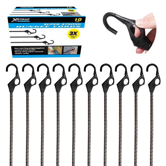 XSTRAP STANDARD 10PK Bungee Cords 32-Inch Heavy Duty Bungee Cords with Hooks, Ideal for Outdoor, Tarp Covers, Canvas Canopies, Motorcycle, Luggage Rack, Cargo