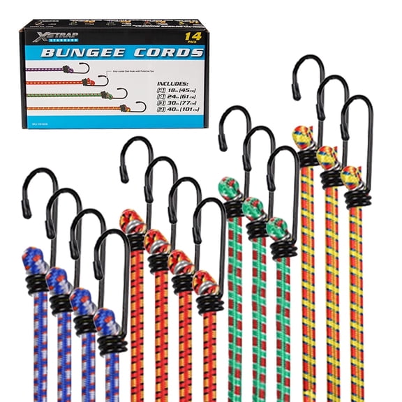 XSTRAP STANDARD 14 Pieces Standard Bungee Cords Includes 18”, 24”, 30”, 40” Bungee Kit with Hooks