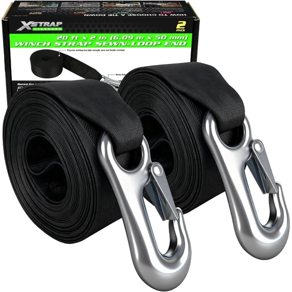 XSTRAP STANDARD 2 Pack Boat Winch Strap with Hook, 2 Inch X 20 Feet Marine Winch Strap Replacement, Cable Tow Strap with Loop End for Boats, Trailer