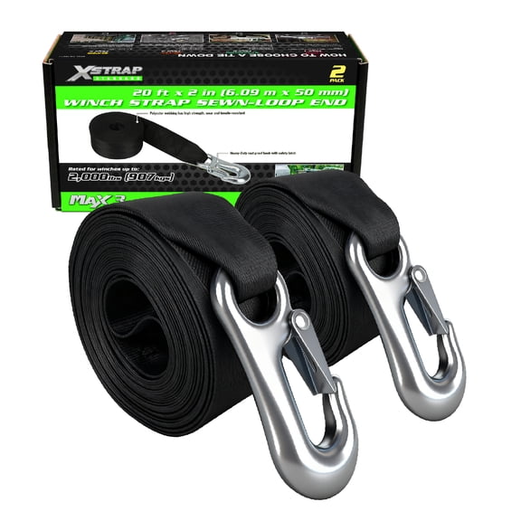 XSTRAP STANDARD 2 Pack Boat Winch Strap with Hook, 2 Inch X 20 Feet Marine Winch Strap Replacement, Cable Tow Strap with Loop End for Boats, Trailer