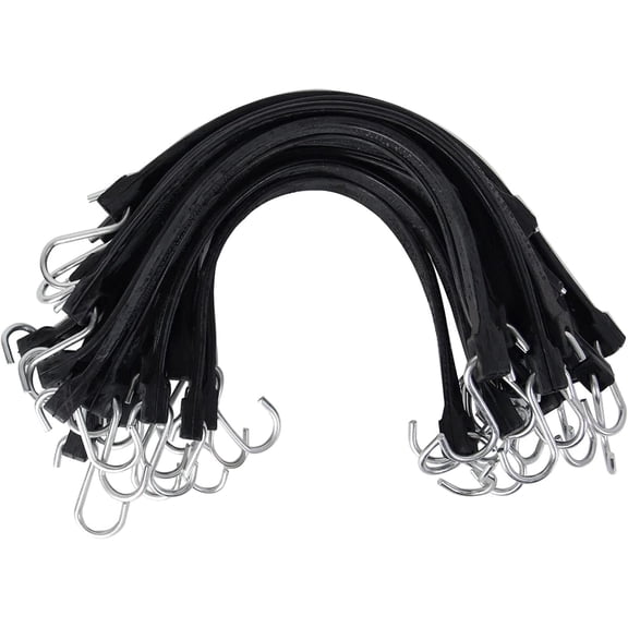 XSTRAP STANDARD 20 Pack 15'' Adjustable Rubber Tarp Straps, EPDM Bungee Cords with Metal S Hooks Tie Down Straps for Outdoor, Tarp Covers, Canvas Canopies, Motorcycle, and Cargo