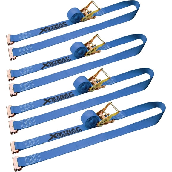 XSTRAP STANDARD 4-Pack 2" x 20' E-Track Ratchet Tie Down Straps 4,400 lbs Break Strength Heavy Duty Cargo Securement for Trailers, Trucks, Vans & Motorcycles with Spring Fittings (Blue)