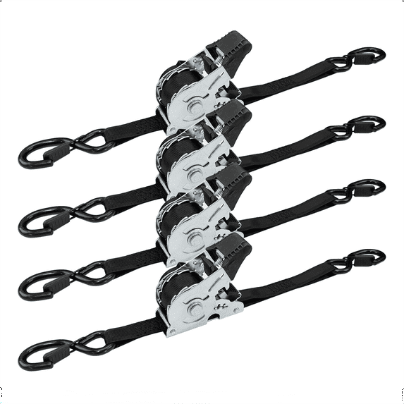 XSTRAP STANDARD 4-Pack Retractable Ratchet Tie Down Straps, 1in x 10ft, 1500 lbs Break Strength, Heavy Duty Auto Self-Retracting Cargo Straps with Coated S-Hooks Black