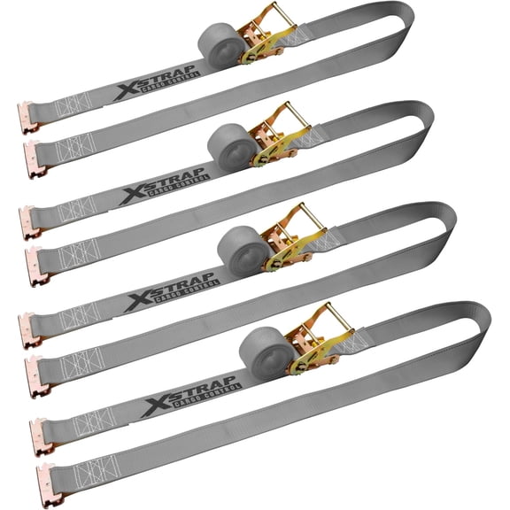 XSTRAP STANDARD E-Track Ratchet Straps, 4 Pack 2" x16' Heavy Duty Cargo Tie-Downs, 4400LBS Breaking Strength, Standard E Track Fitting Tie Down Ratcheting Strap for Cargo Vans, Trucks (Grey)