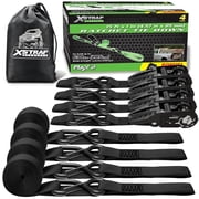 XSTRAP STANDARD Ratchet Tie Down Straps - 4 Pk - 1 x 15 Ft 1890 Lbs Break Strength-Cargo Straps with 4 Integrated Soft Loops, TruckBlack