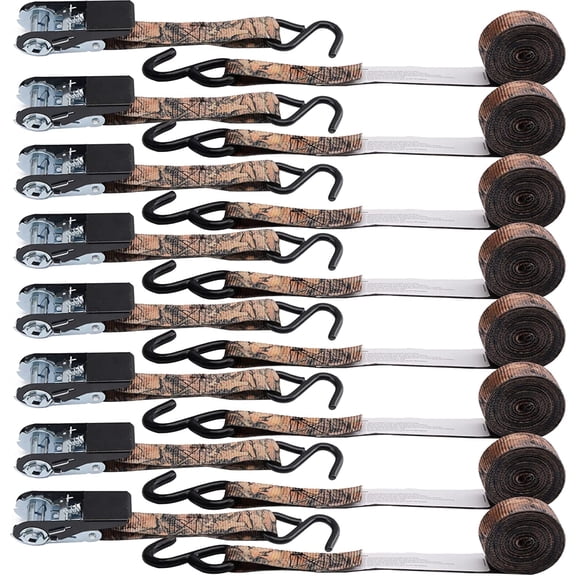 XSTRAP STANDARD Ratchet Tie Down Straps - 8PK - 1'' x 10 ft - 900 LB Break Strength Cargo Straps for Moving Appliances, Lawn Equipment, Motorcycle (Camouflage2)