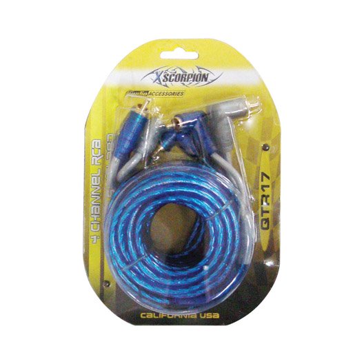 XScorpion QTR17 17Ft 4-Channel Triple Shielded RCA Cable  Blue/Gray Car Audio Interconnect