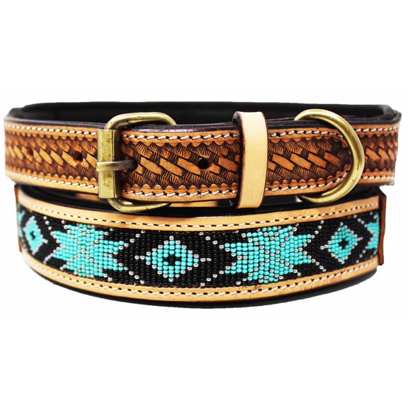 XSmall 9''- 13'' Basket Weave Tooled Padded Leather Beaded Dog Puppy 60RT21
