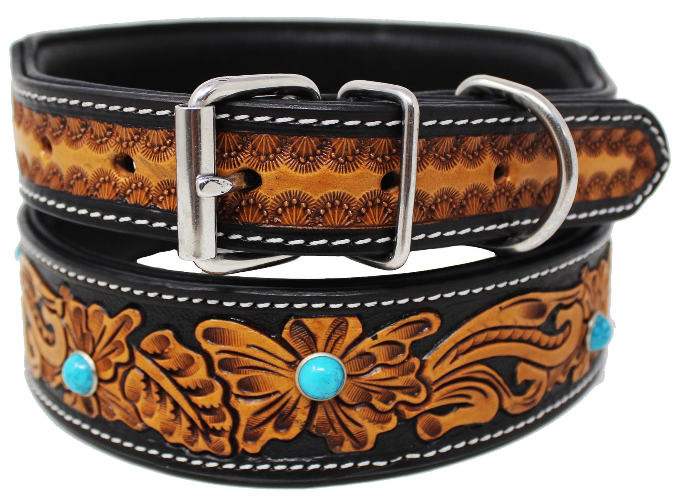 XSmall 9''- 13'' Padded Leather Dog Collar Heavy Duty Floral Tooled 60FK16