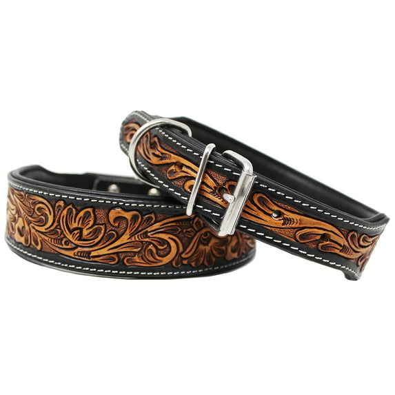 XSmall 9''- 13'' Padded Leather Dog Collar Heavy Duty Floral Tooled 60FK17