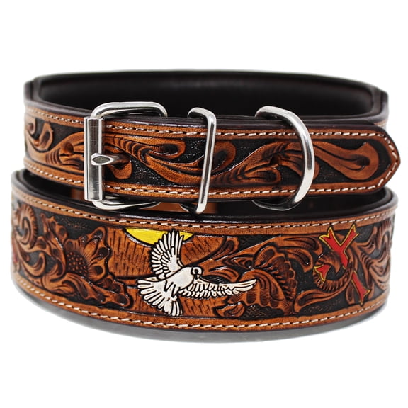 XSmall 9''- 13'' Padded Leather Dog Collar Heavy Duty Floral Tooled 60FK20