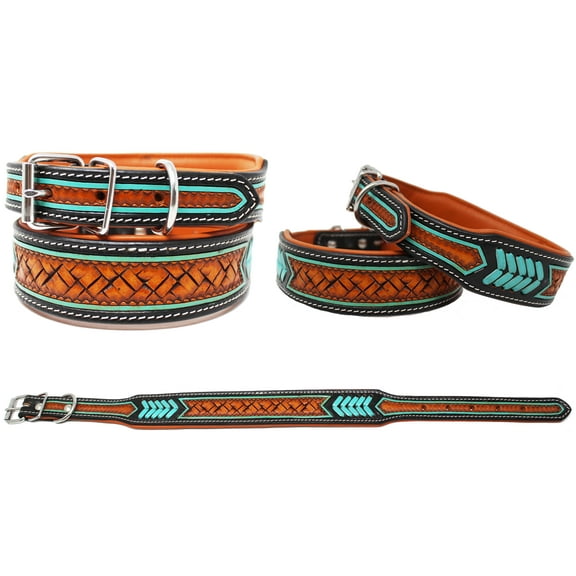 XSmall 9''- 13'' Padded Leather Dog Collar Heavy Duty Floral Tooled 60FK32