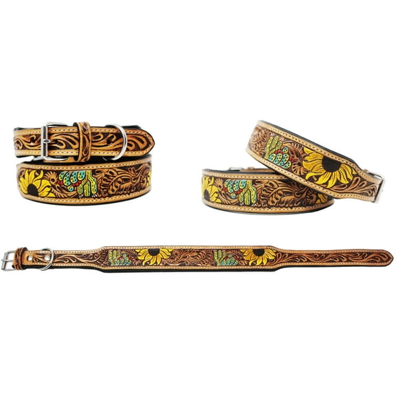 XSmall 9''- 13''  Padded Leather Hand Crafted Tooled Dog Collar 60FK42