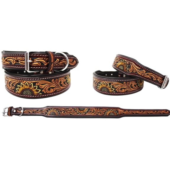 XSmall 9''- 13'' Padded Leather Hand Crafted Tooled Dog Collar 60FK50