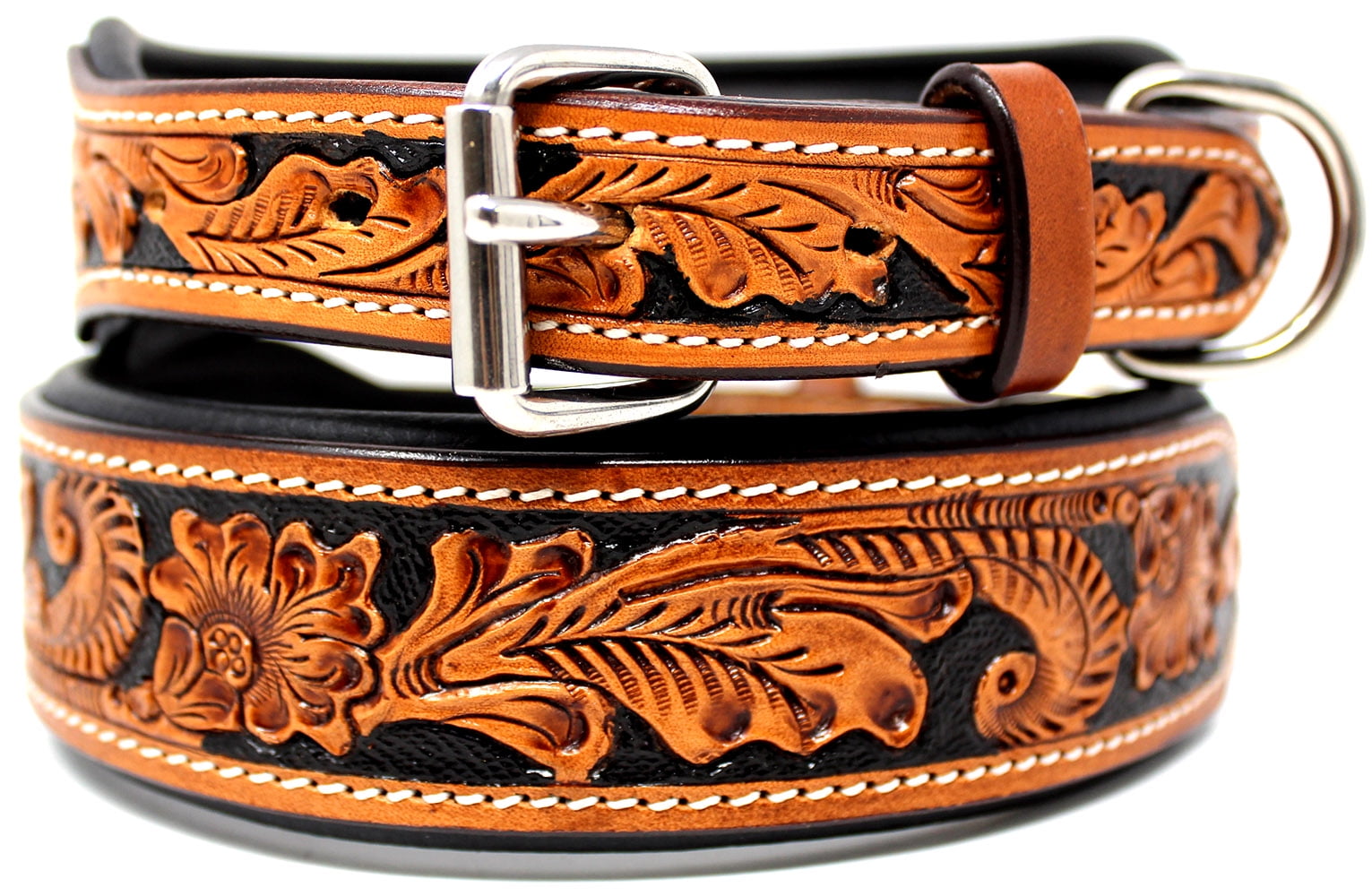 XSmall 9''- 13'' Puppy Dog Collar Tooled Carved 100% Cow Leather Challenger  6022A