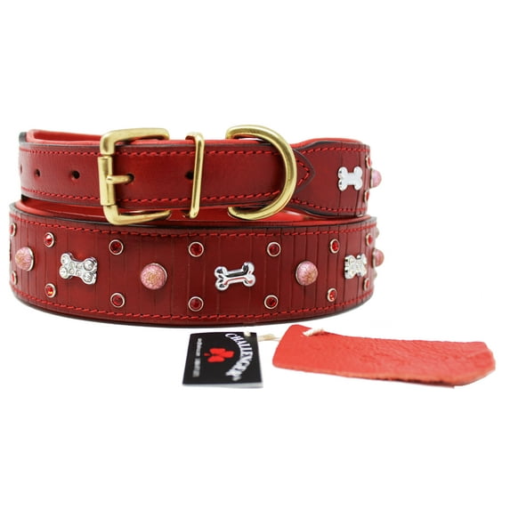 XSmall 9''- 13'' Soft Genuine Leather Beaded Padded Dog Puppy Collar 60AA219RD