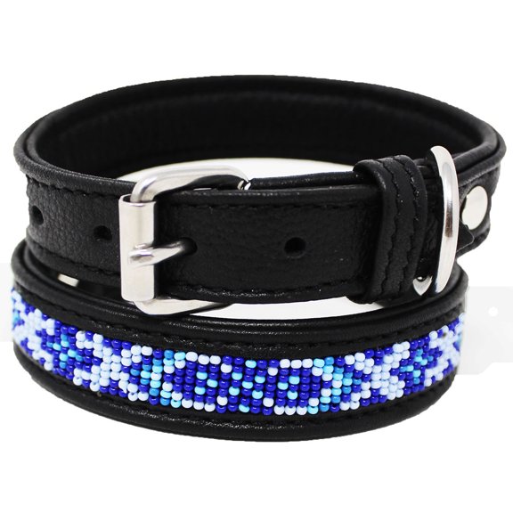 XSmall 9''- 13'' Soft Genuine Leather Beaded Padded Dog Puppy Collar  60RT14BK