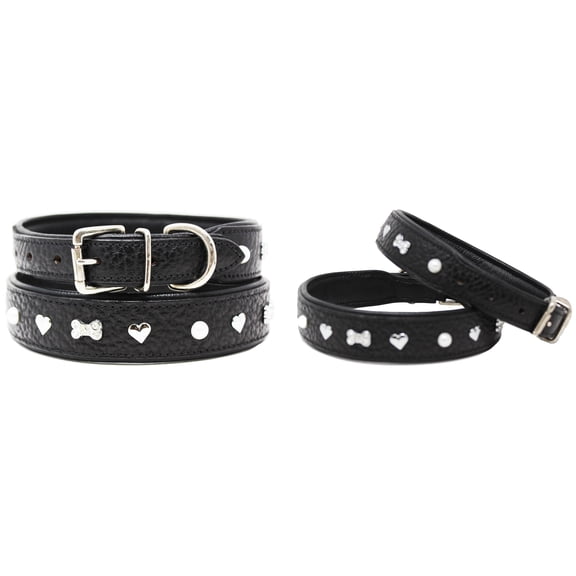 XSmall 9''- 13'' Soft Genuine Leather Padded Dog Puppy Collar 60AA264BK