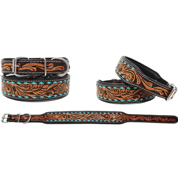 XSmall 9''- 13'' Tooled Padded Leather Dog Puppy Collar 60200