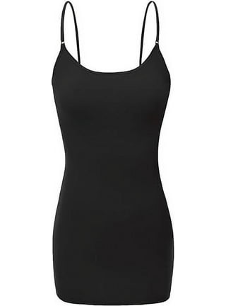 Long Tank Tops For Women Ribbed Long Camisole Cami Dress Black L
