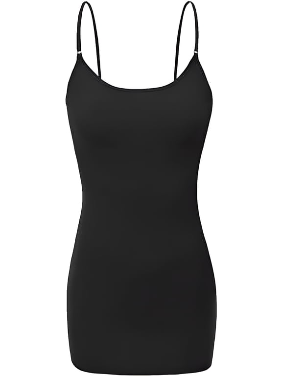 XT1002L Adjustable Spaghetti Strap Basic Long Cami Tunic Tank Top Plus Size Black XL